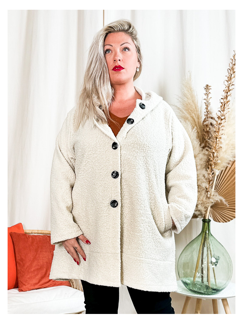 Barbara Manteau Laine Bouclette Coloris Beige Grande Taille Kalimbaka