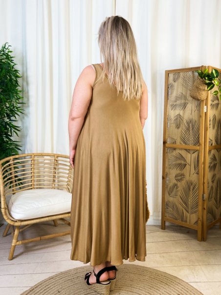 Emma Longue Robe Boh Me Unie Coloris Camel Grande Taille Kalimbaka