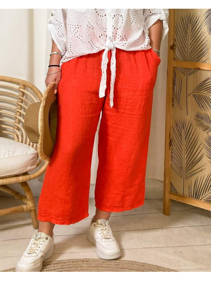 Charline, pantalon lin, coloris orange, grande taille
