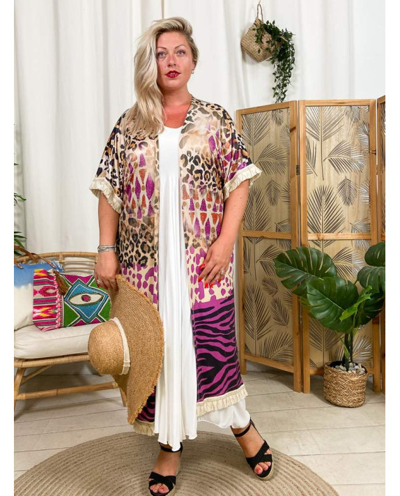 Pasadena, kimono, hippy chic, imprimé tigre, grande taille face