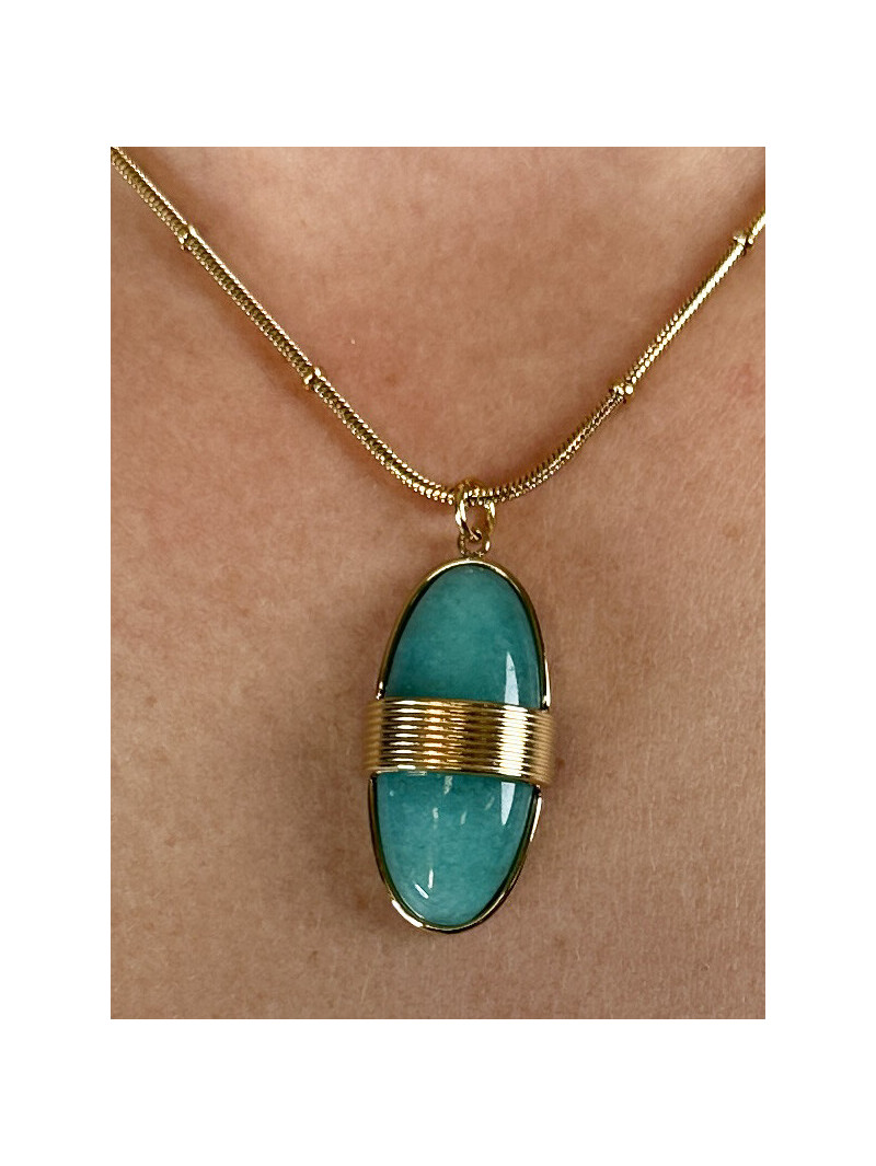 Collier Taille 46cm environ style surfeur/surf homme/femme perles Pierre  Naturelle Véritable Turquoise stabilisée Bois Cocotier/Coco Ø 8mm