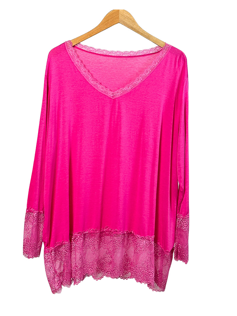 Jessica t shirt manches longues dentelle Fuchsia Kalimbaka