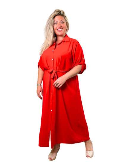 Carlita, robe longue, coloris rouge, grande taille