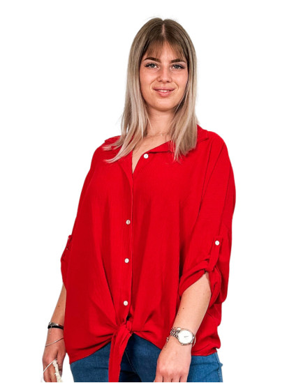 Agneta, chemise nouée, coloris rouge, grande taille
