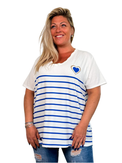 Marianne, t-shirt marinière cœur, coloris bleu roi, grande taille