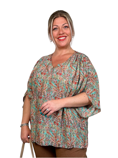 Naya, blouse indienne, coloris turquoise, grande taille