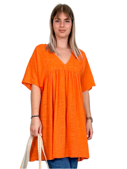 Fanny, tunique coton, coloris orange, grande taille