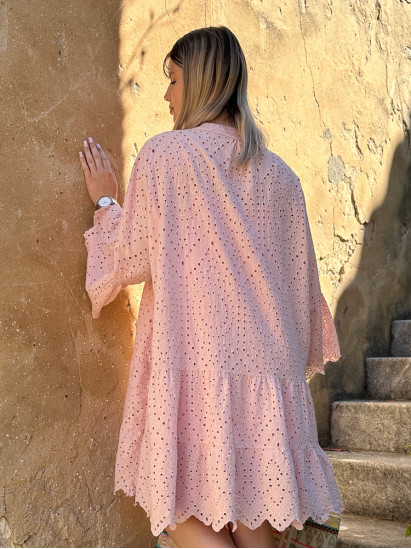 Zoé, robe broderie anglaise, grande taille, coloris rose