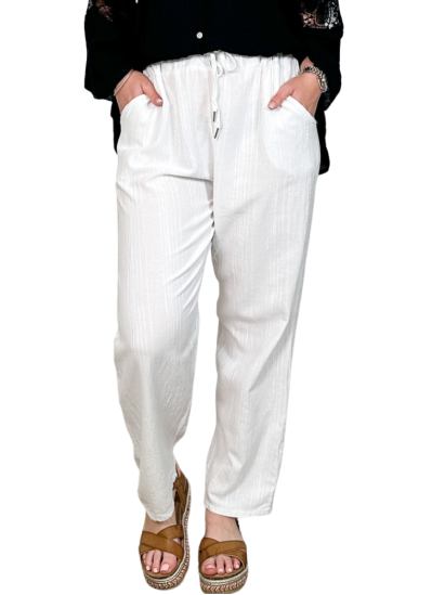 Niki, pantalon large décontracté, grande taille, coloris blanc