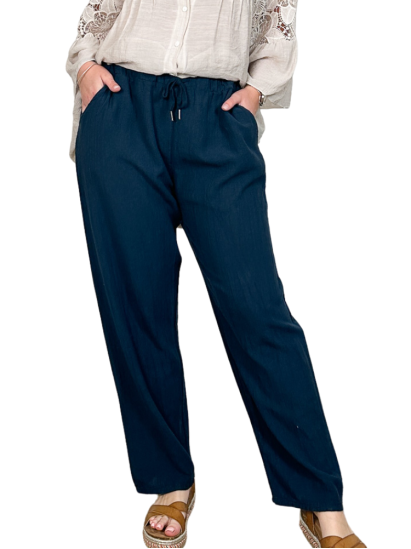 Niki, pantalon large décontracté, grande taille, coloris marine