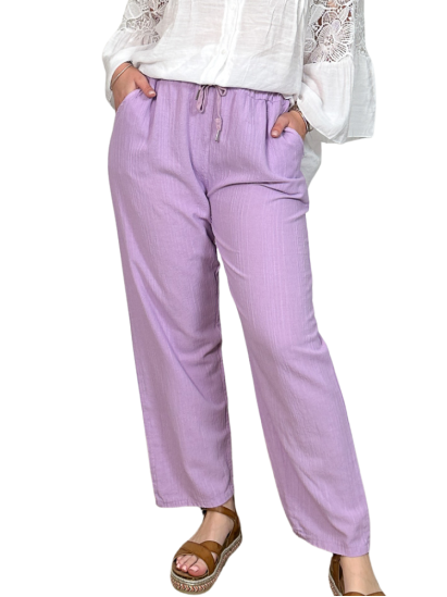 Niki, pantalon large décontracté, grande taille, coloris lilas