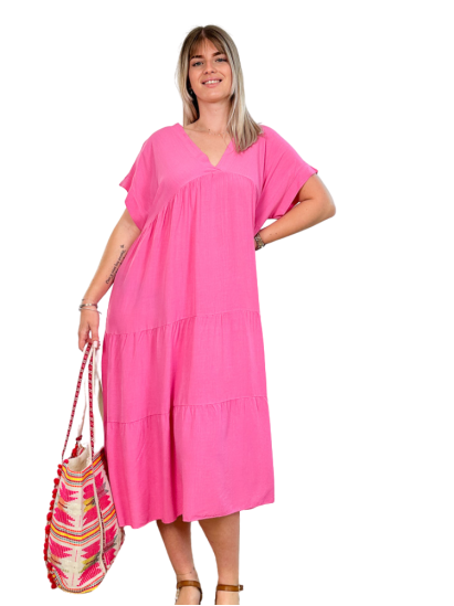 Anaelle, robe unie, coloris rose, grande taille