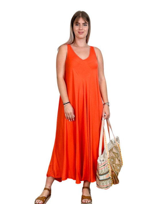 Emma, robe longue unie, coloris orange, grande taille
