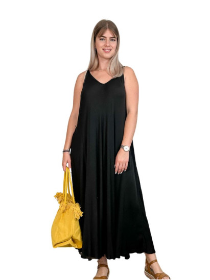 Emma, robe longue unie, coloris noir, grande taille