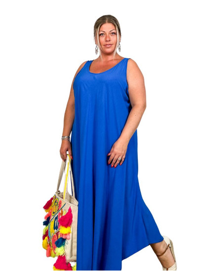 Amandine, robe longue unie, coloris bleu roi, grande taille