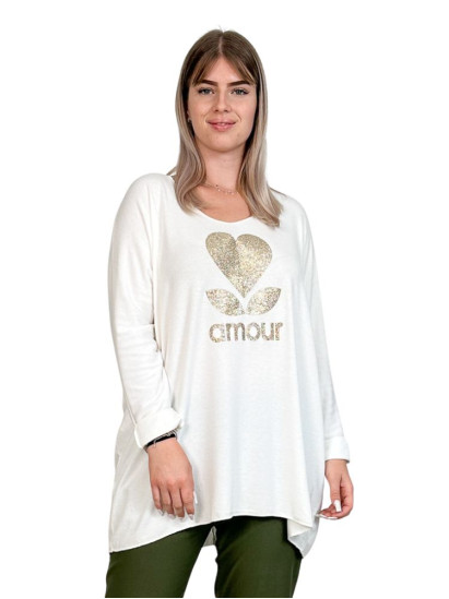 Pull Amour, coloris blanc, grande taille