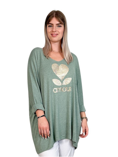 Pull Amour, coloris thym, grande taille