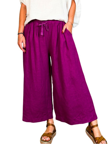 Max, pantalon lin, coloris prune, grande taille