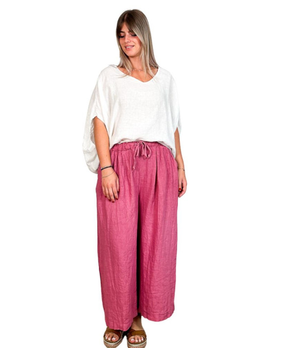 Max, pantalon lin, coloris bois de rose, grande taille avant