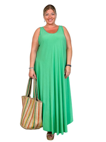 Amandine, robe longue unie, coloris vert, grande taille