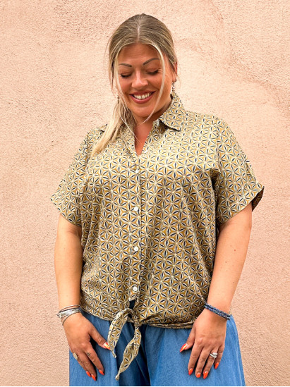 Anouchka, chemise nouée imprimée, coloris ocre, grande taille