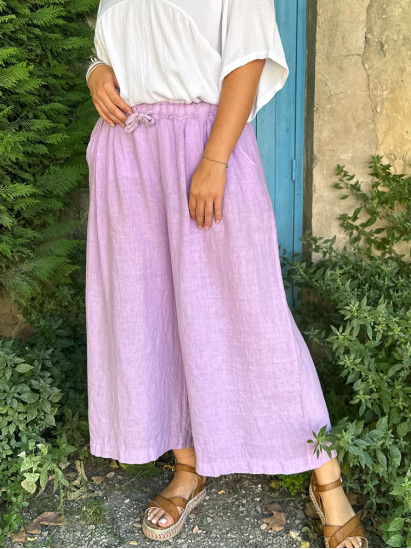 Max, pantalon lin large, coloris lilas, grande taille