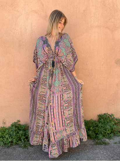 Kali, robe indienne hippie, coloris violet/noir grande taille