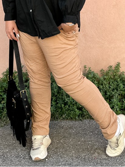 Jill, pantalon décontracté, coloris camel, grande taille