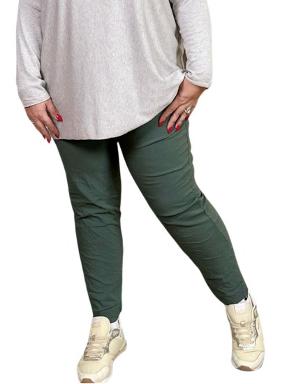 Jill, pantalon décontracté, coloris kaki foncé, grande taille