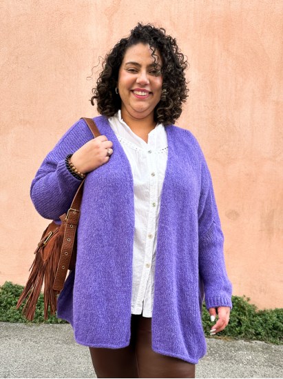 Athenais, gilet maille, coloris violet, grande taille