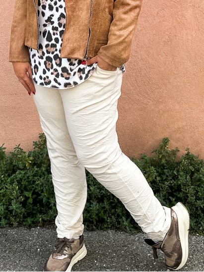 Jill, pantalon décontracté, coloris beige, grande taille